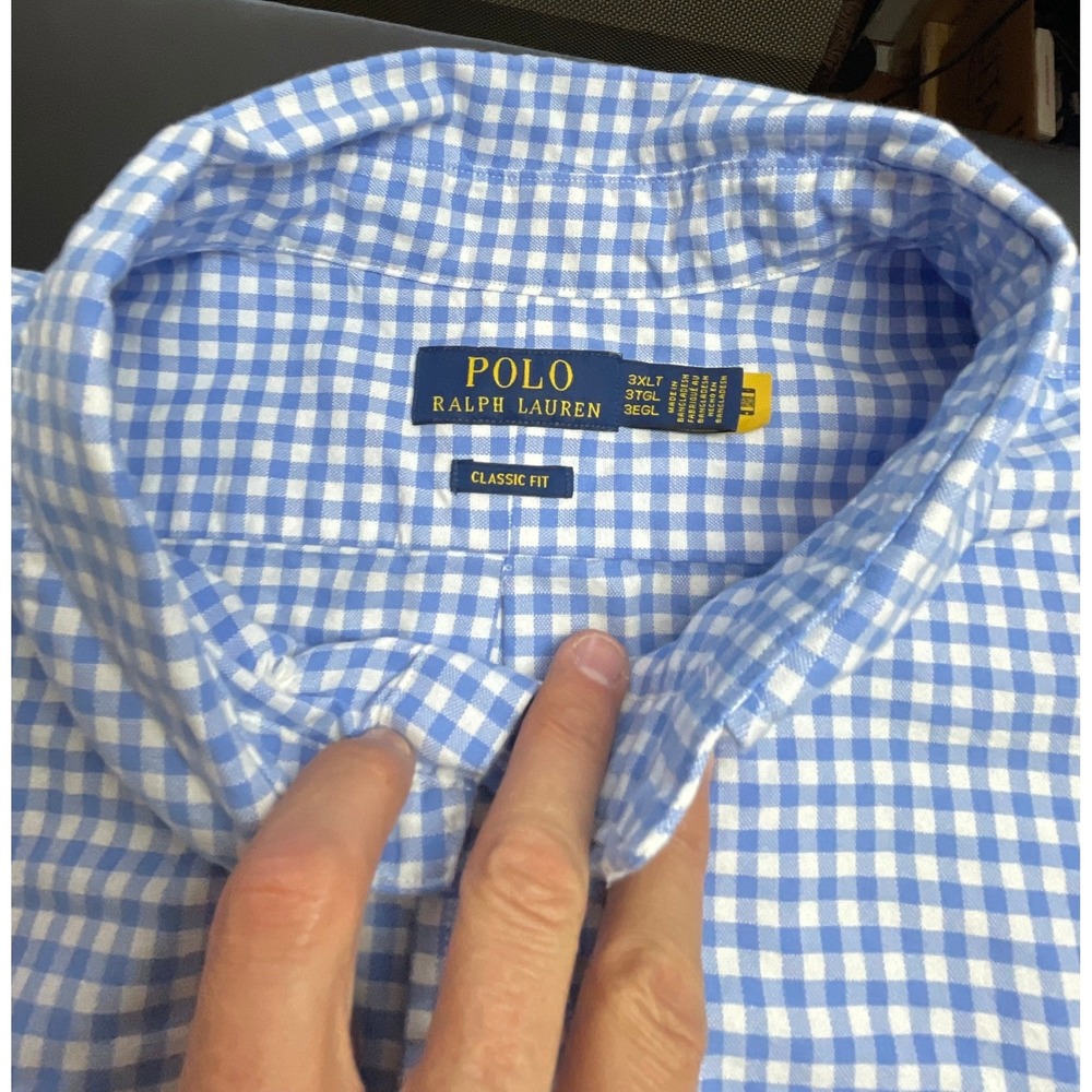 Polo Ralph Lauren 3XLT Button Down Mens Blue Gingham Classic Fit Shirt